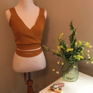Knitted Wrap crop tank top in Mustard yellow